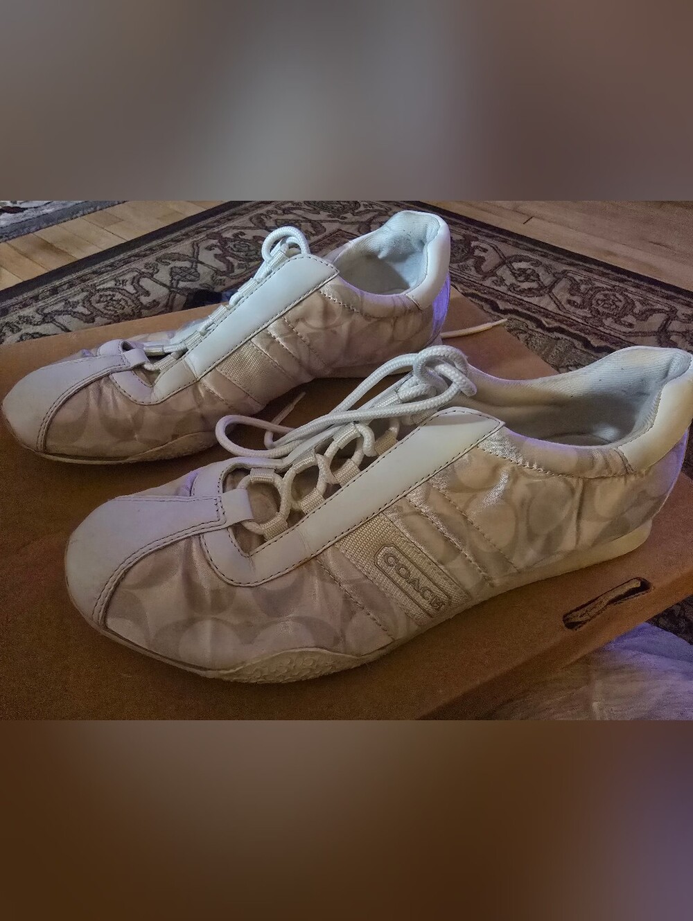 Coach Women's Size 10B Gold And White Signature Kirby Canvas Tennis Shoes!